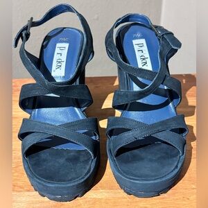 Navy Strappy Wedge Sandals